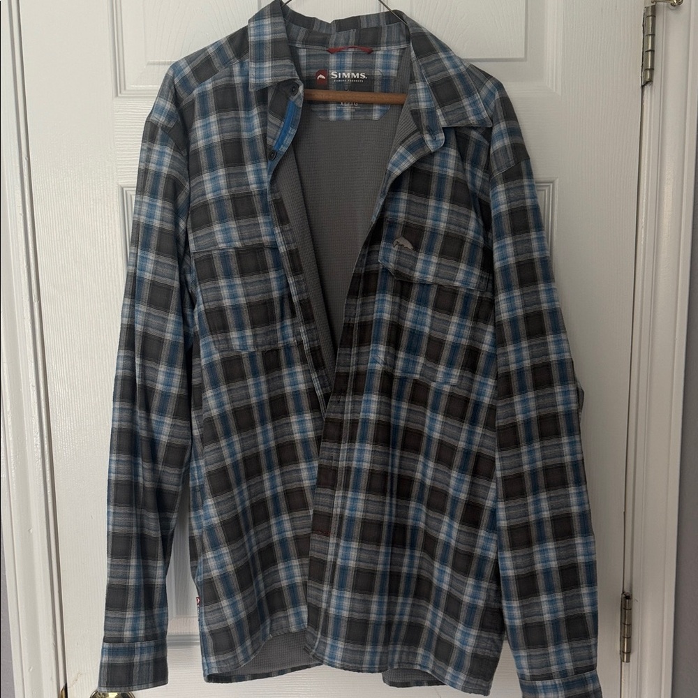 Simms Men's Gray and Blue Plaid Shirt Jacket